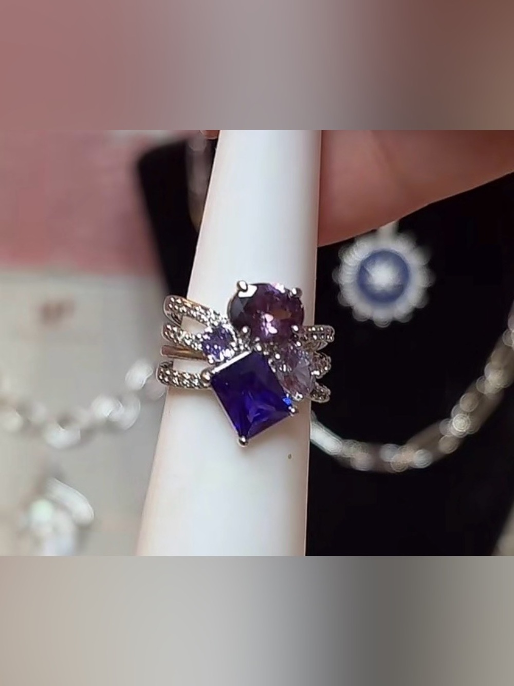 Bomb Party Silver Multi-Stone Purple Cocktail Ring